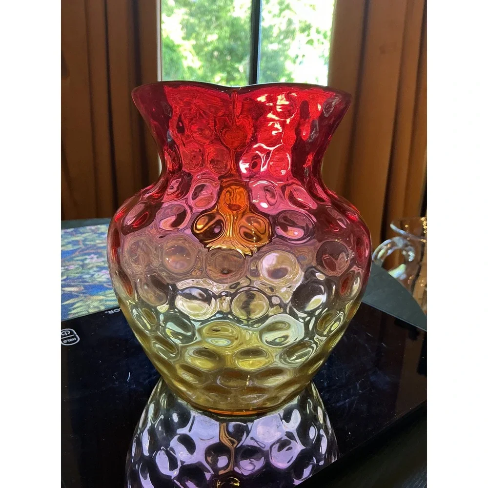 1880s Hobbs, Brockunier & Co. Amberina Glass Pitcher Inverted thumbprint pattern